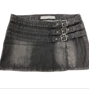 Express Distressed Black Wash Buckled Mini Skirt